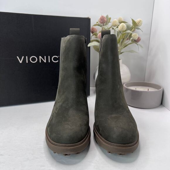 Vionic Truckee Leather Ankle Boots Dark Khaki Green J0721L2300 Women's 6.5M NWB - Picture 4 of 11